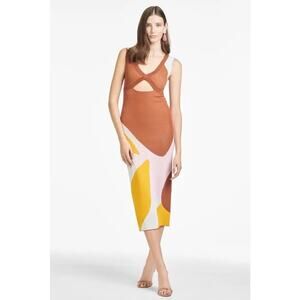 SACHIN + BABI “Malaina” Knit Sleeveless Bodycon Midi Dress in Brown Multi
